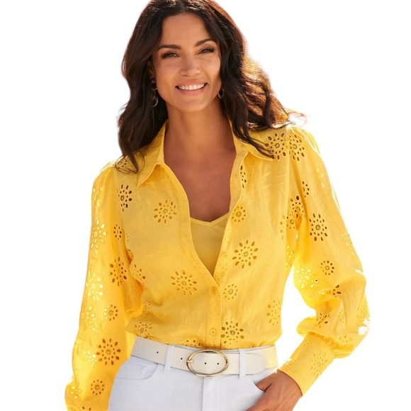 Boston Proper Eyelet Victoria Drama Sleeve Blouse - Picture 1 of 7